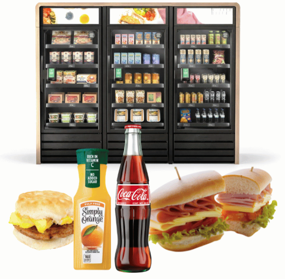 Smart store with deli sandwiches, a breakfast sandwich, orange juice, and Coca-Cola
